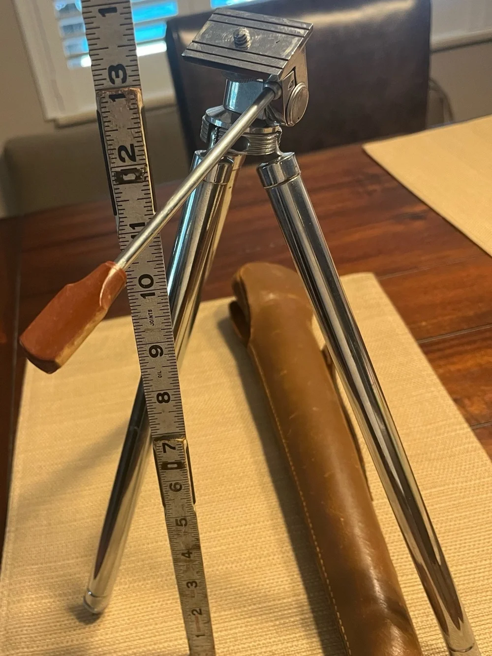 1960’s Source Unknown Chrome Tripod with Brown Handle and Brown Case
